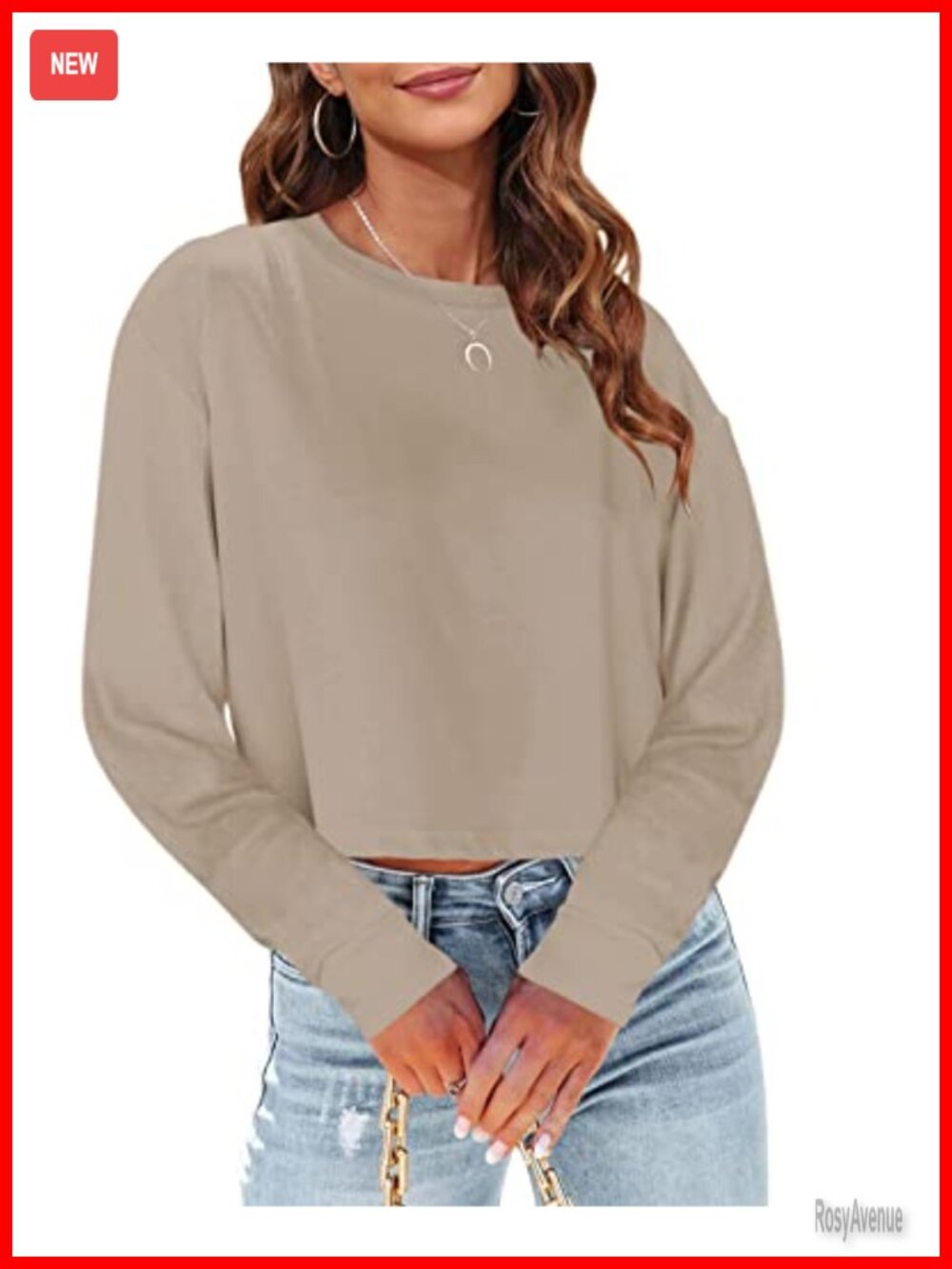 Womens Long Sleeve Crop Top Oversized Cropped Tshirt